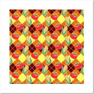 Corn and Tomato Argyle Pattern Posters and Art